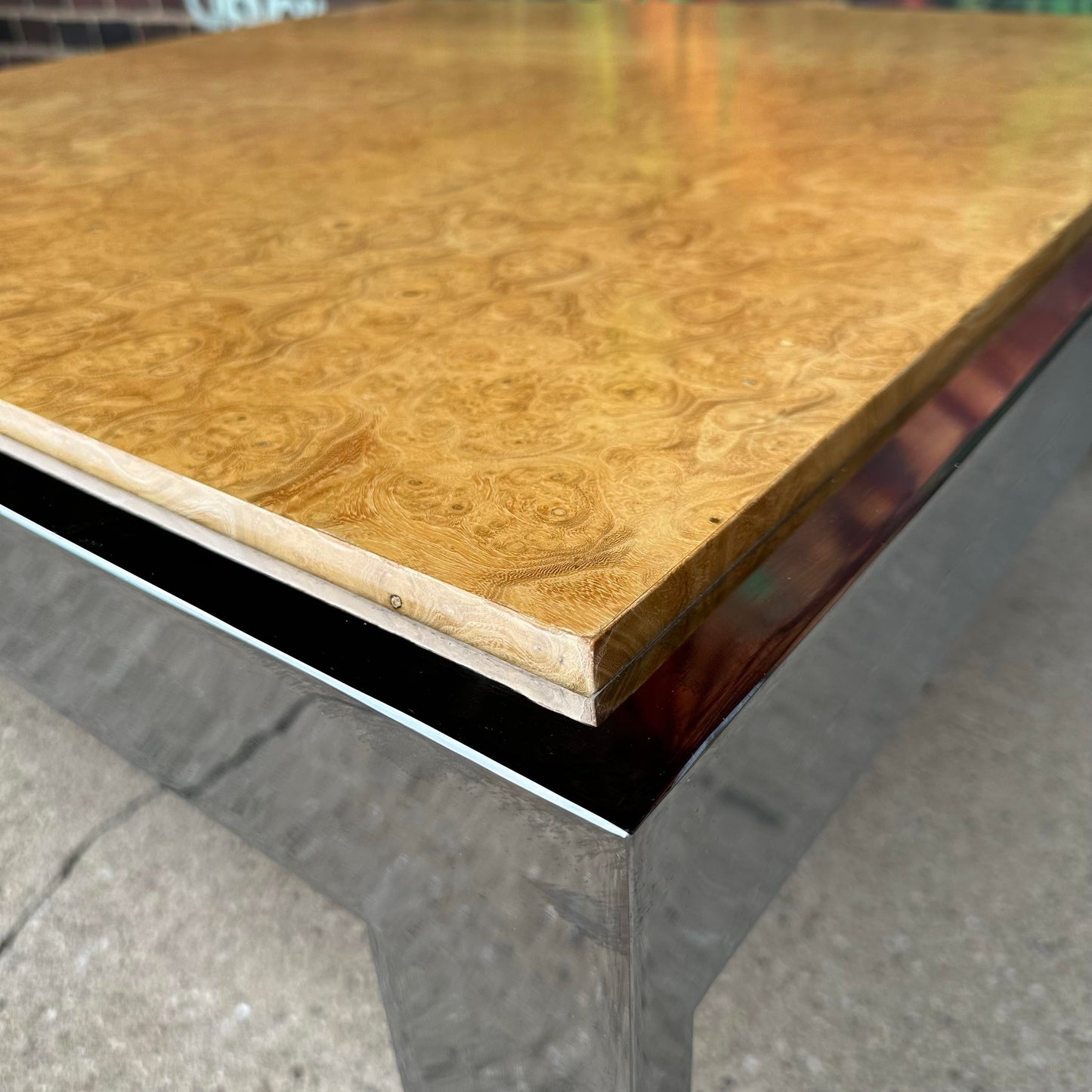 Milo Baughman for Thayer Coggin Olive Wood Burl and Chrome Coffee Table