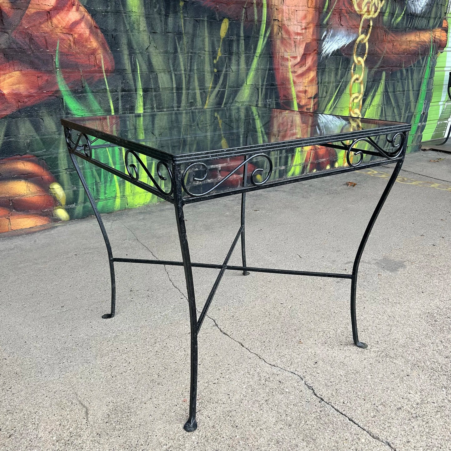 Early 21st Century Salterini Outdoor Patio Iron and Glass Square Dining Table, Attributed