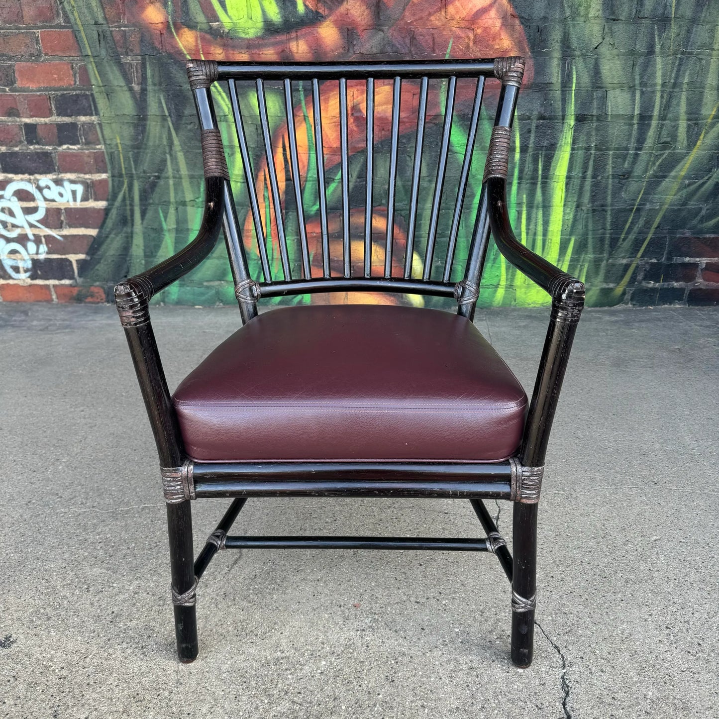 Set of 8 McGuire Furniture Co Ebonized Bamboo Rattan Dining Chairs