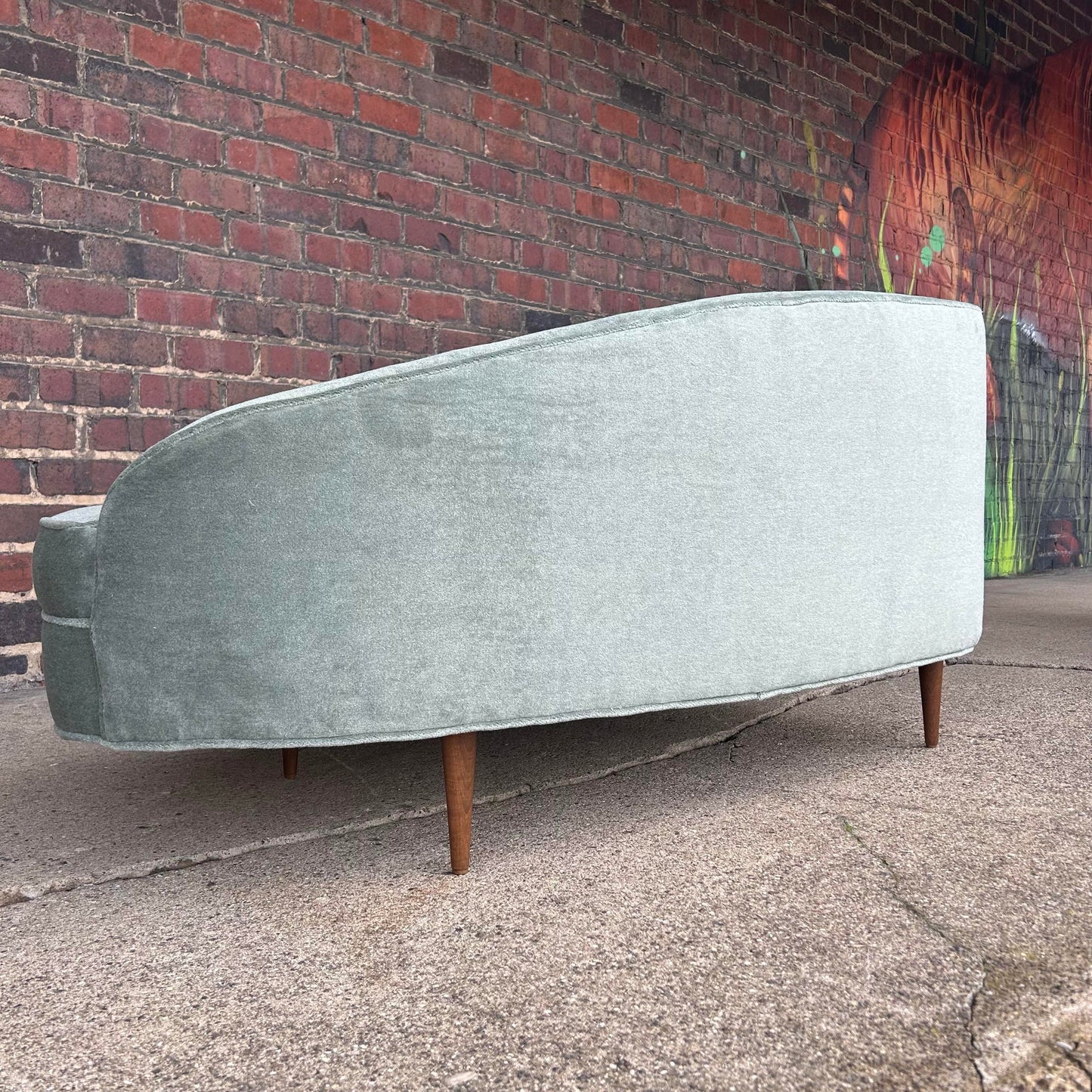Vintage Chaise Lounge Covered in a Lush Velvet Faux Mohair Light Blue Green