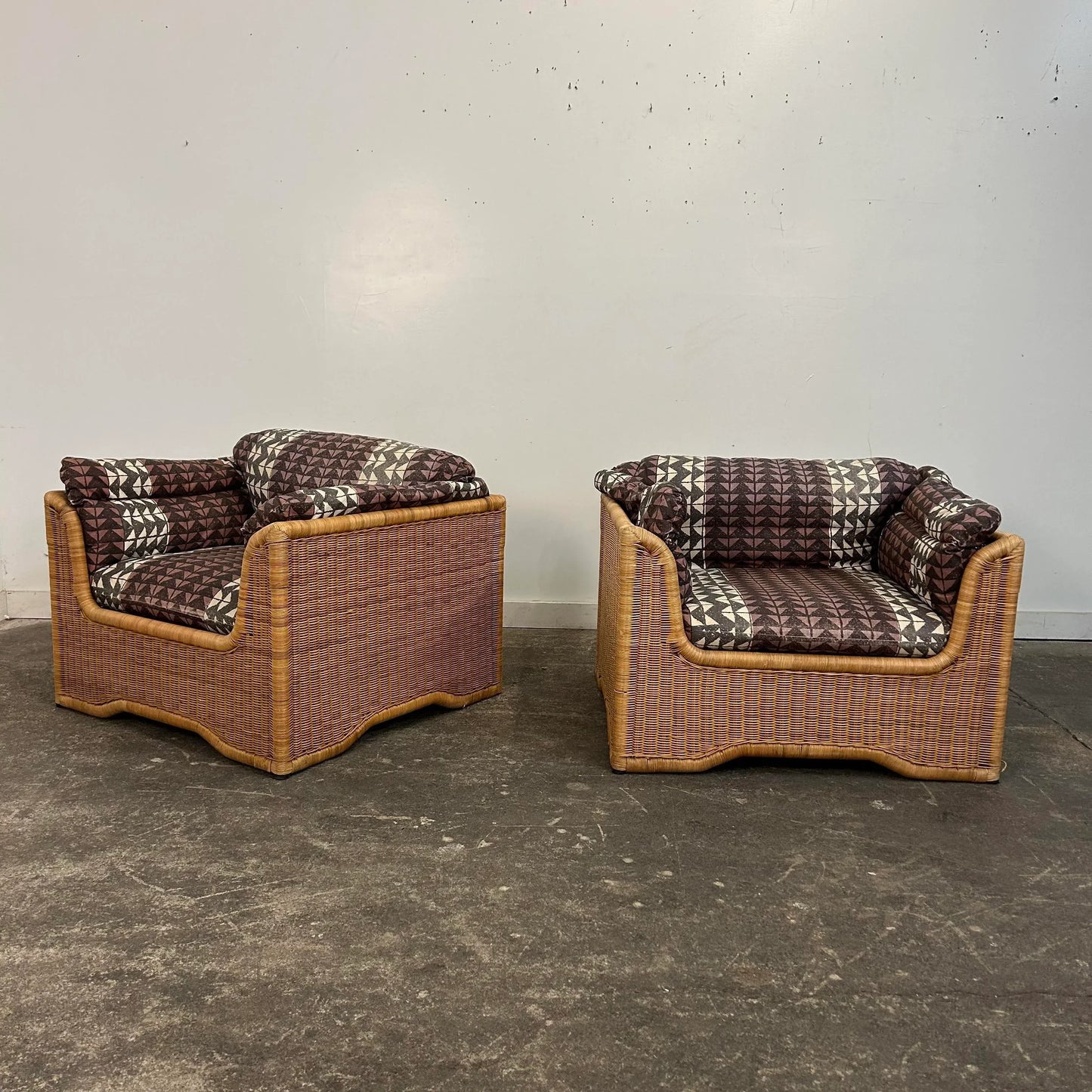 Pair of Wicker Indoor Club Chairs by Jack Cartwright for Founders 1970s
