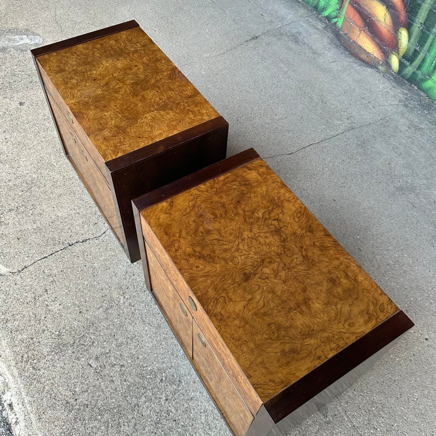 Pair of Century Furniture Burl Wood Nightstands End Tables