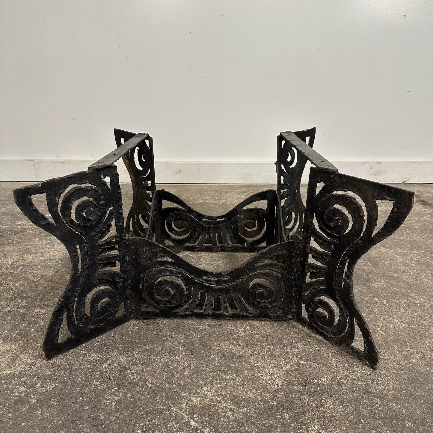 Brutalist Whimsical Torch Cut Side Table Smoked Glass Sculpted Metal