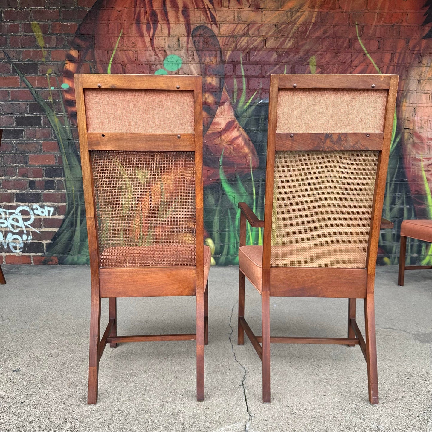 Mid 20th Century Set of 8 Cane High Back Dining Chairs