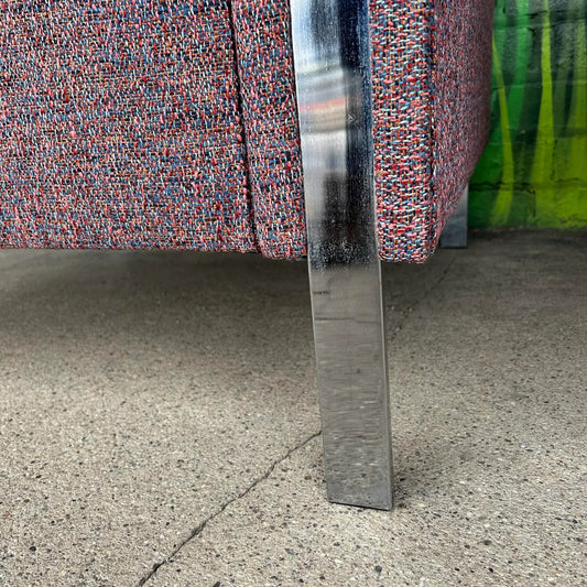 Pair of Chrome Cube Club Chairs Newly Upholstered in a Great Multi Color Texture Fabric