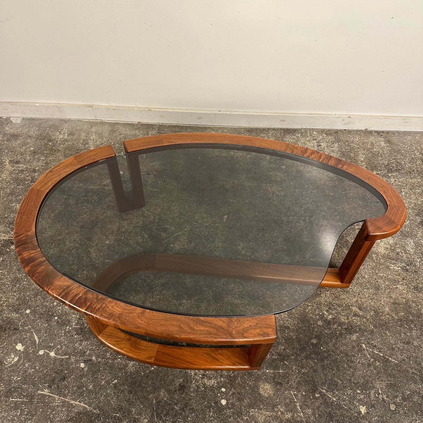 Biomorphic Walnut and Glass Studio Coffee Table by Ben Mack
