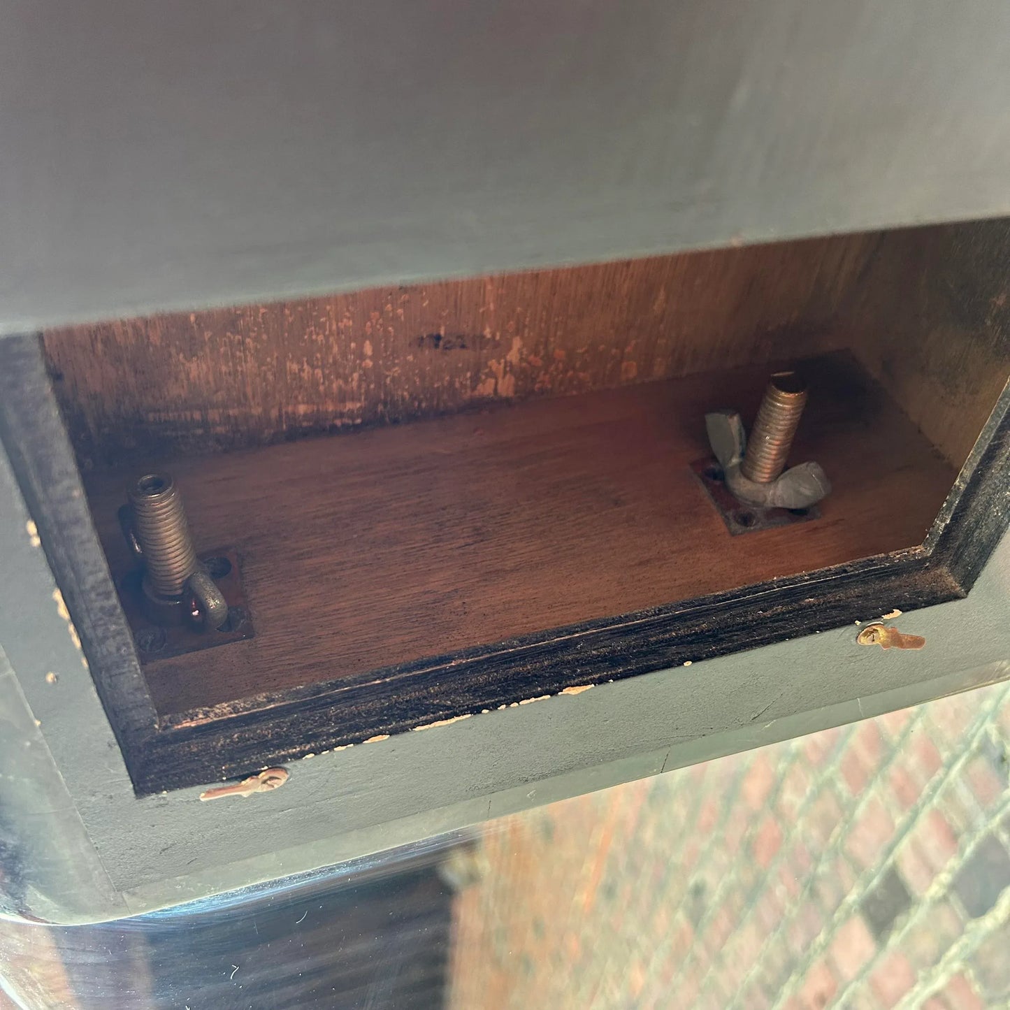 Post Modern Tessellated Marble Console Table With Glass Legs