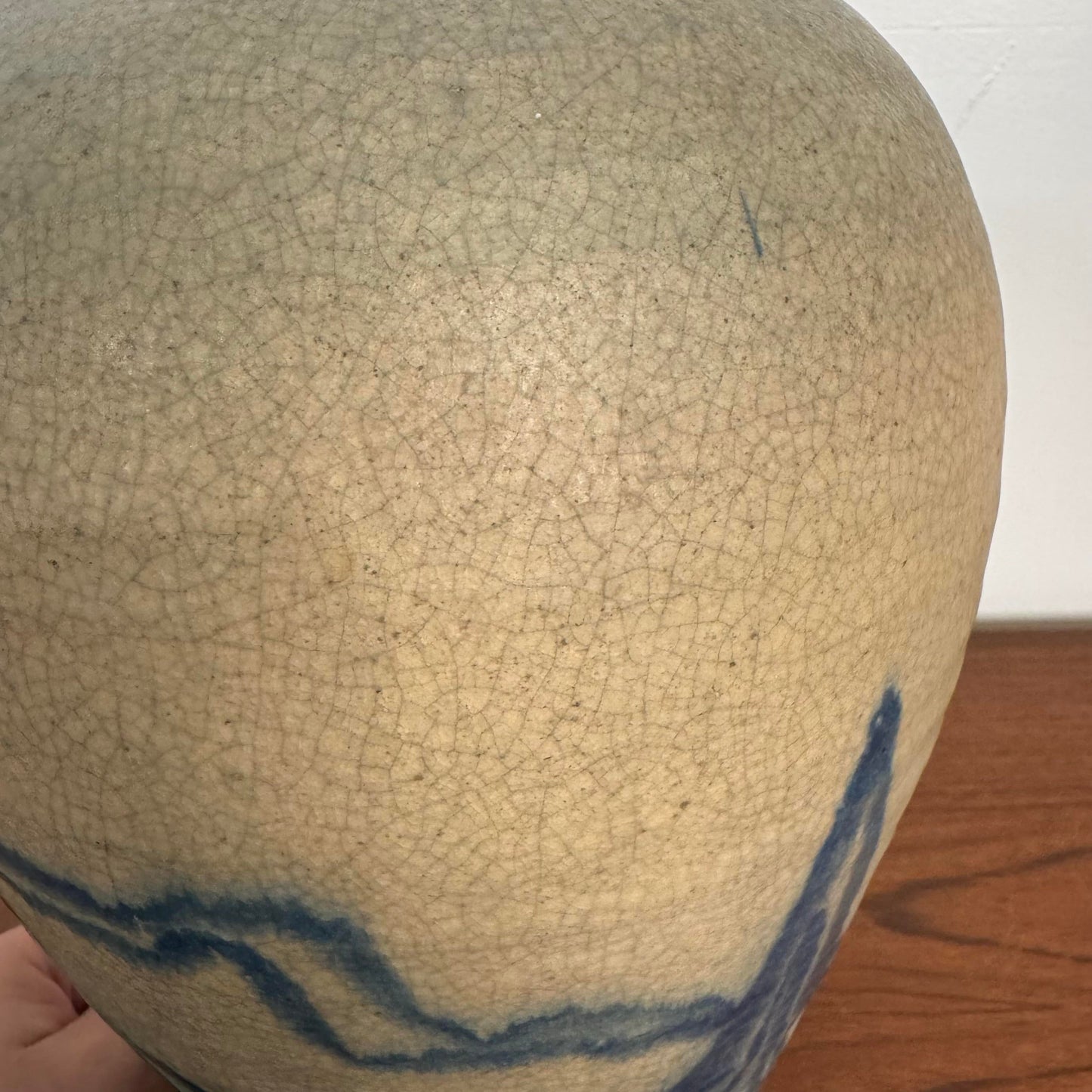 Blue and Cream Ceramic Glazed Vase