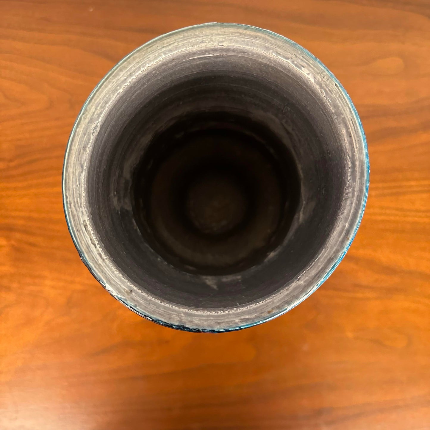 Mid Century Modern Italian Bitossi Rimini Blue Green Pottery Vase for Raymor