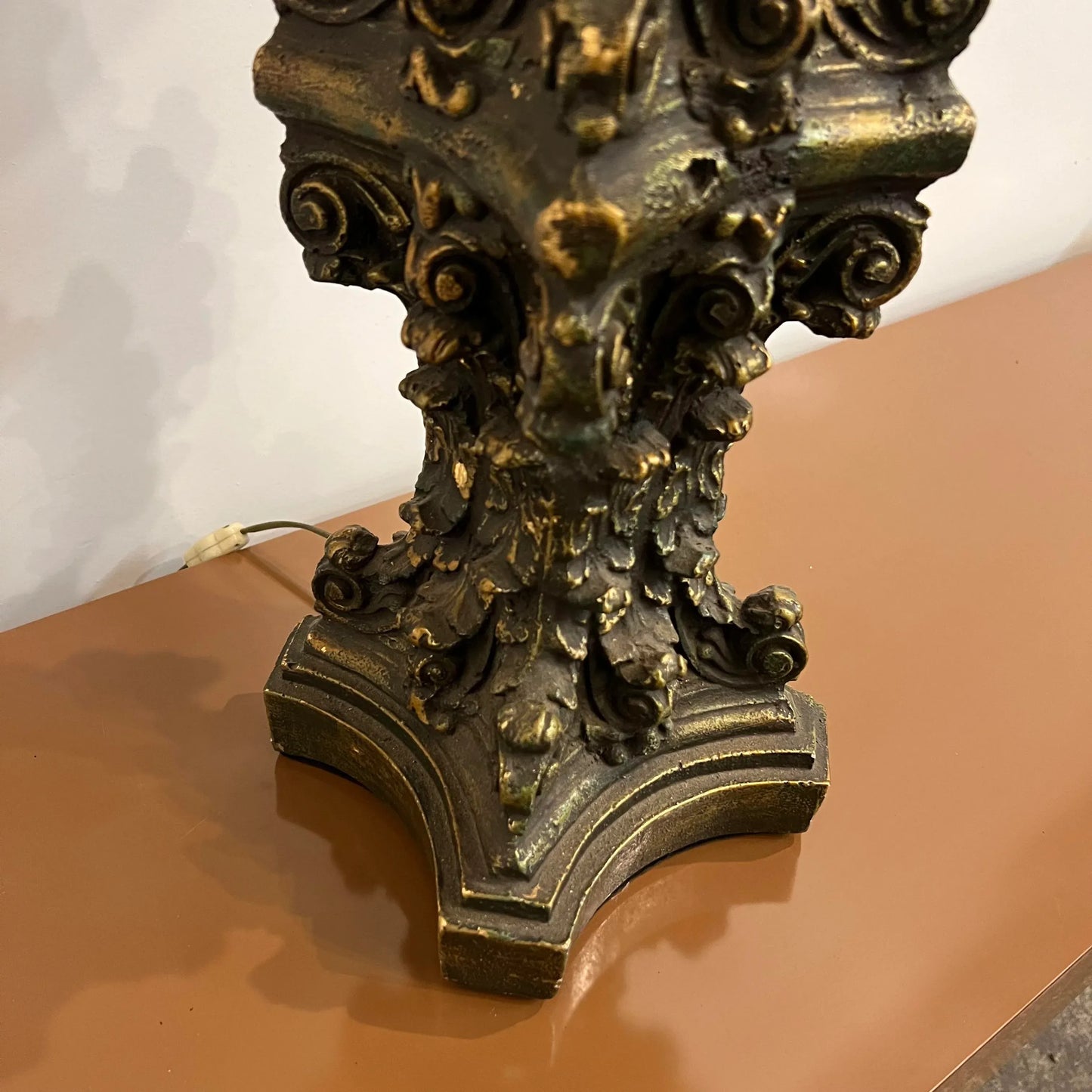 Mid-20th Century Large Ornate Gold and Bronze Lamp Plaster Column