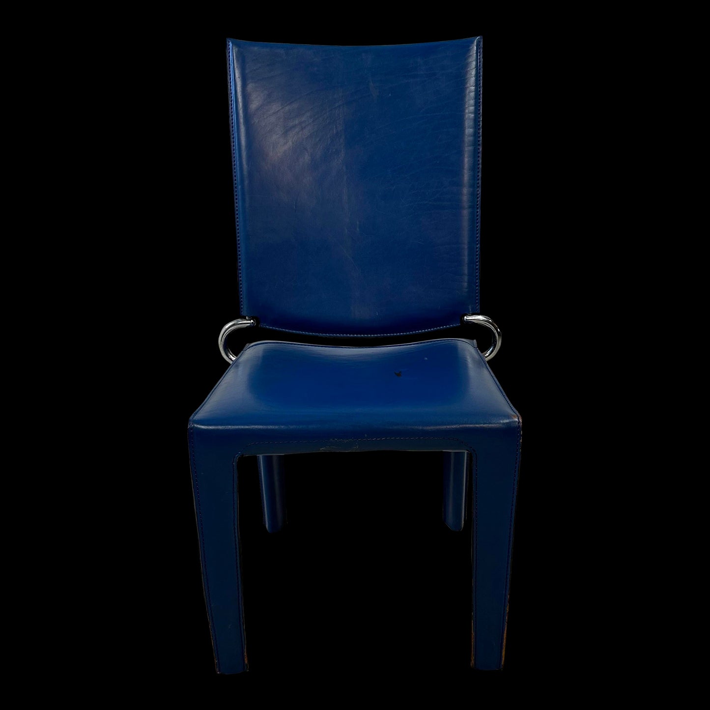 Blue Leather and Chrome Italian Designed Chair by Arper
