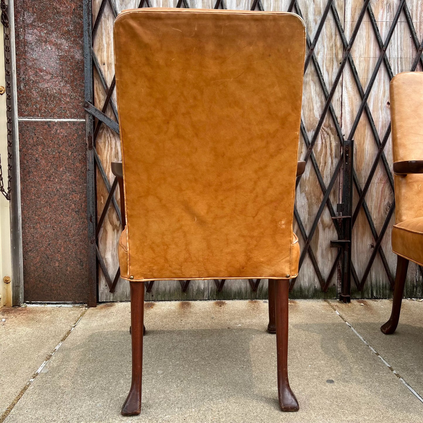10 Antique Leather and Wood Arm Chairs Dining Conference Desk