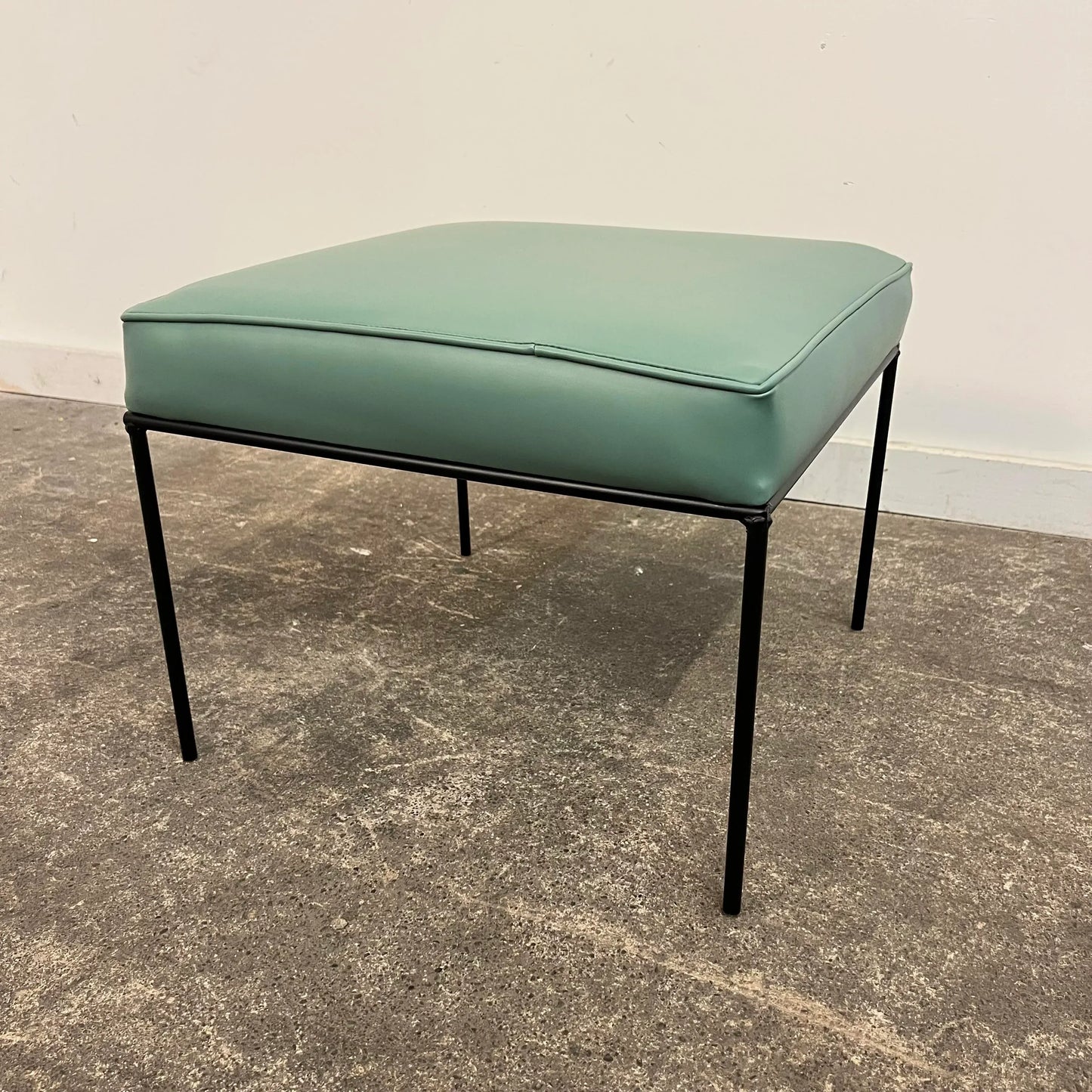 Paul McCobb Style Ottoman Teal Leatherette Vinyl