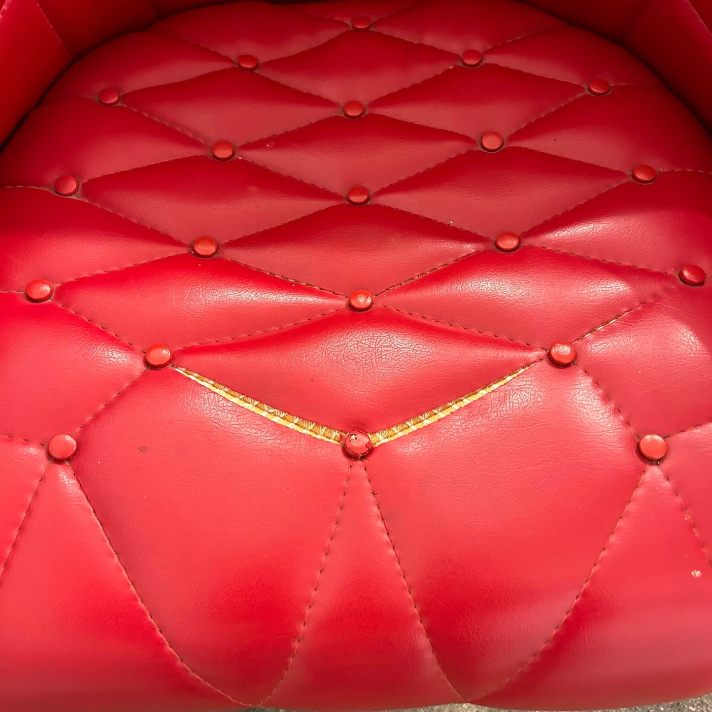 Red Vinyl Tufted Lounge Chairs Styled After Milo Baughman by Frank and Son
