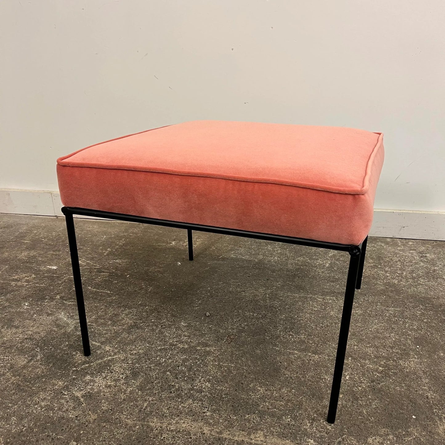 Paul McCobb Style Iron Ottoman Stool Pink Velvet