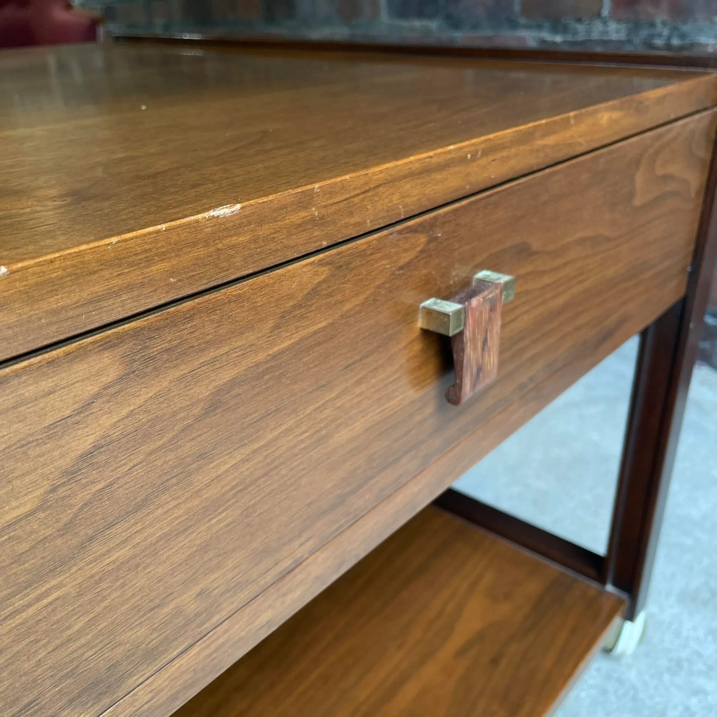Dunbar End Table on Casters Side Table Rosewood Pull Brass Walnut