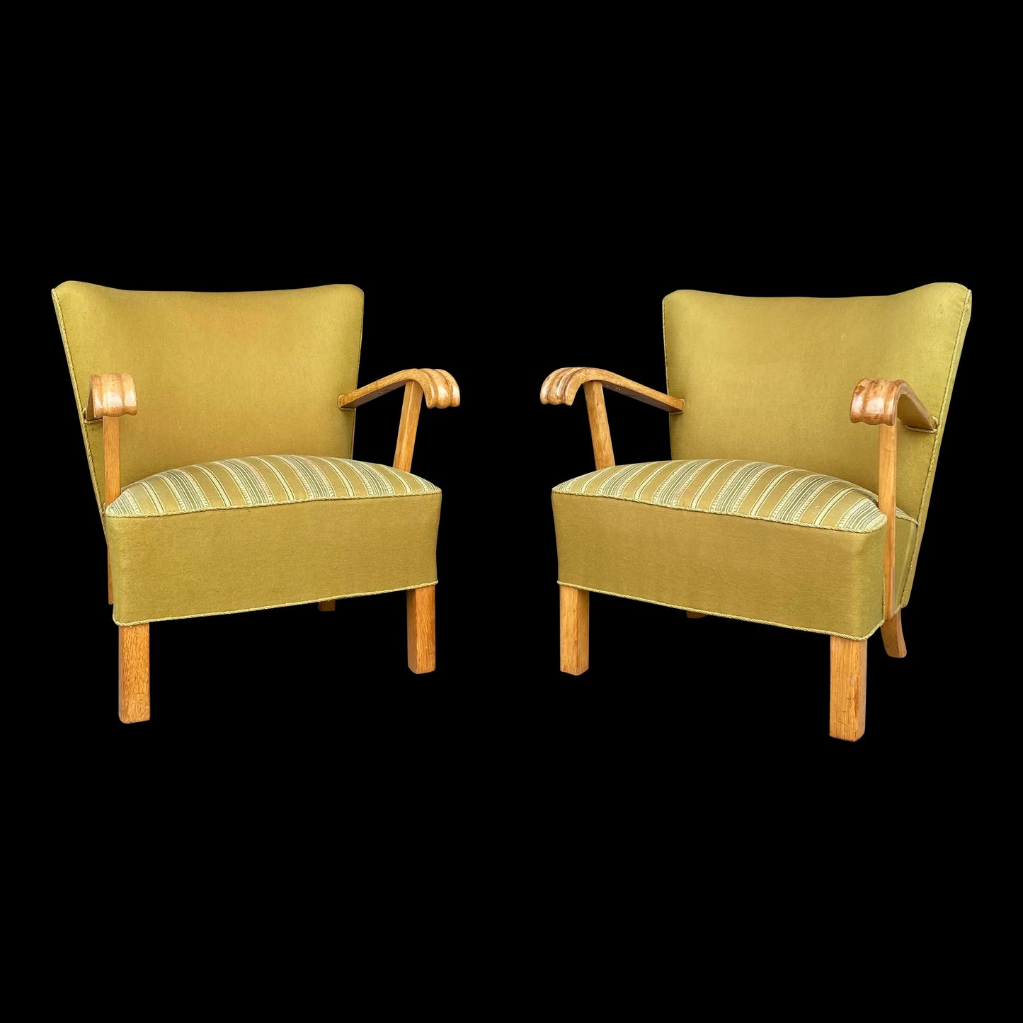 Pair of European Art Deco Green Arm Chairs