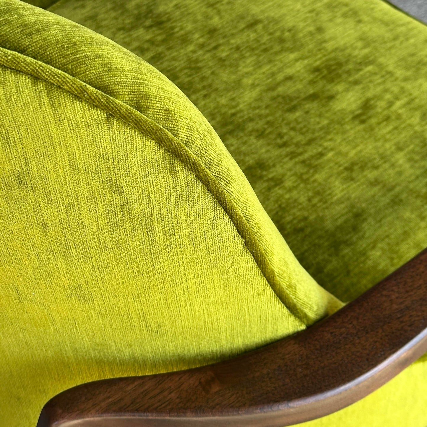 Mid Century Modern Custom Seal Style Lounge Chair Green Crushed Velvet