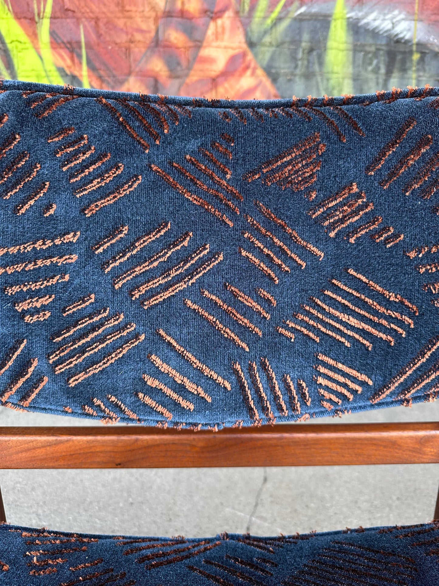 Pair of Walnut Jens Risom Arm Chairs in Jack Lenor Larsen Fabric