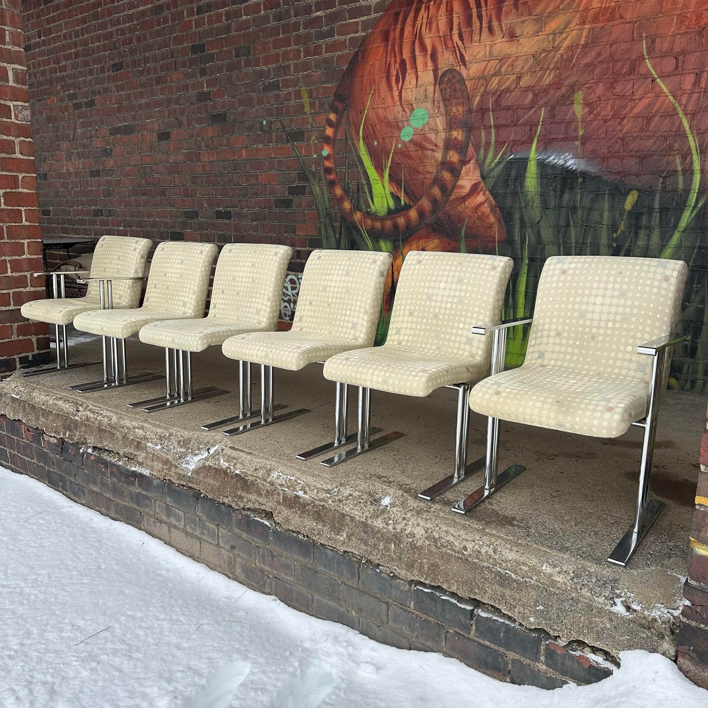 Set of 6 Directional Chrome Dining Chairs