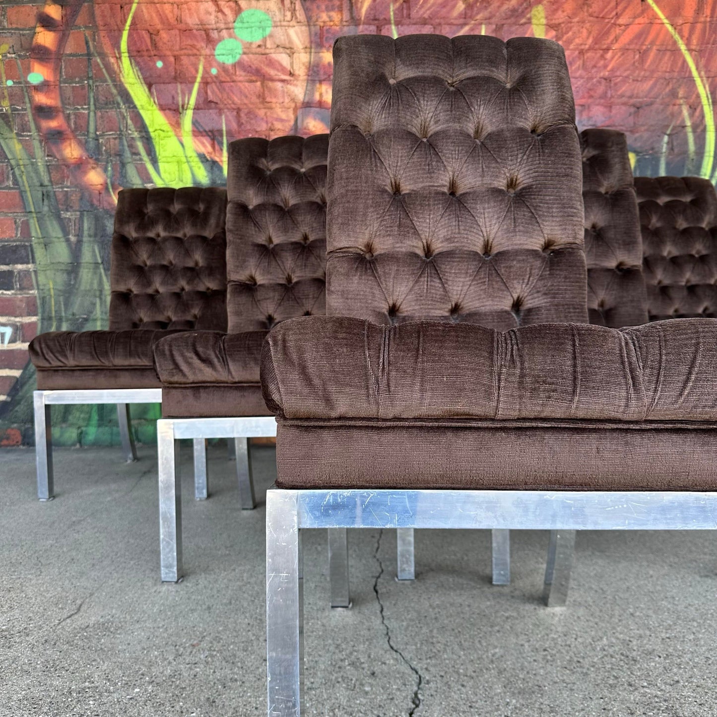 Set of Six Vintage Dia Style Dining Chairs Mid Century Modern Aluminum