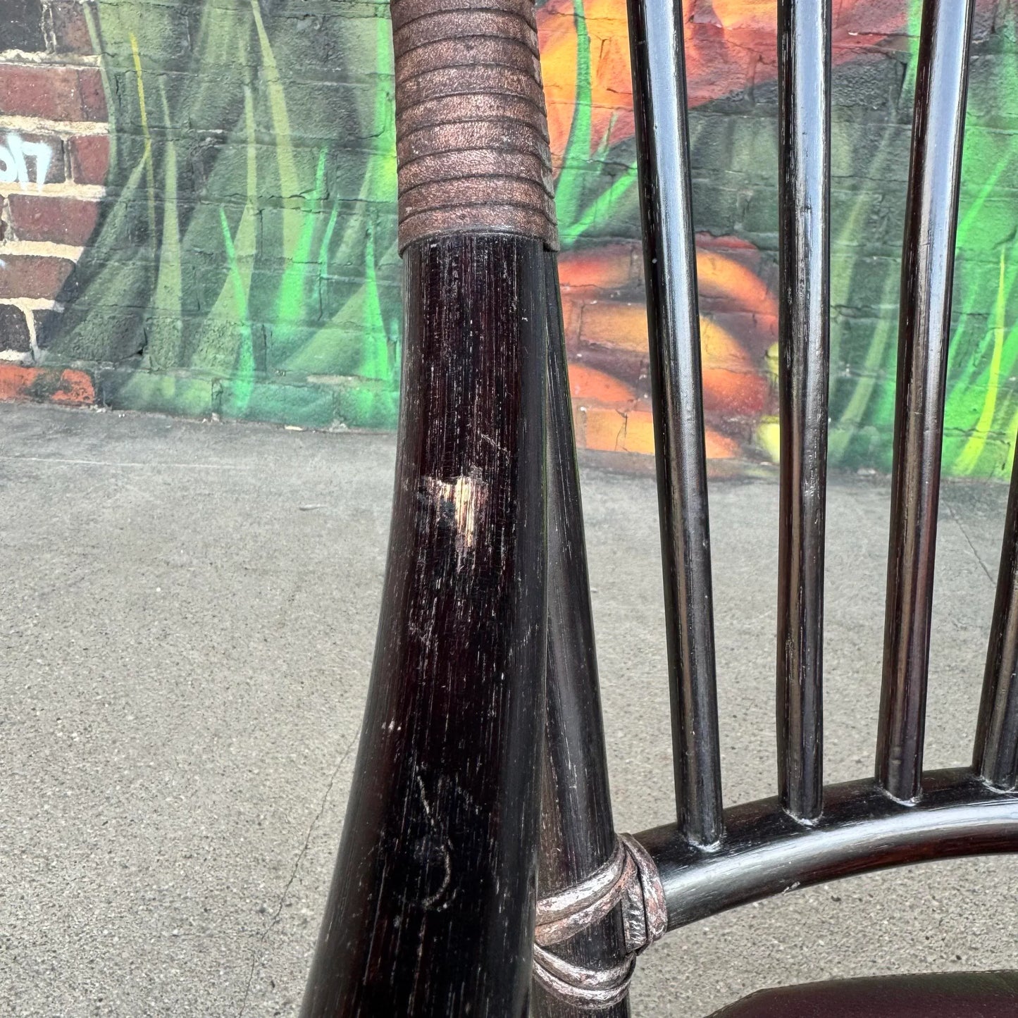 Set of 8 McGuire Furniture Co Ebonized Bamboo Rattan Dining Chairs