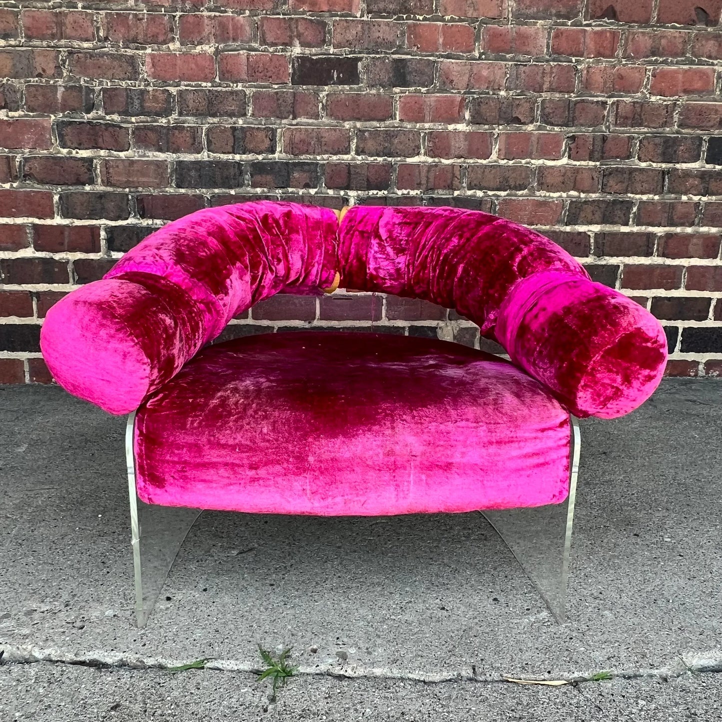 Pink Velvet Lucite Base Tub Chair Chair