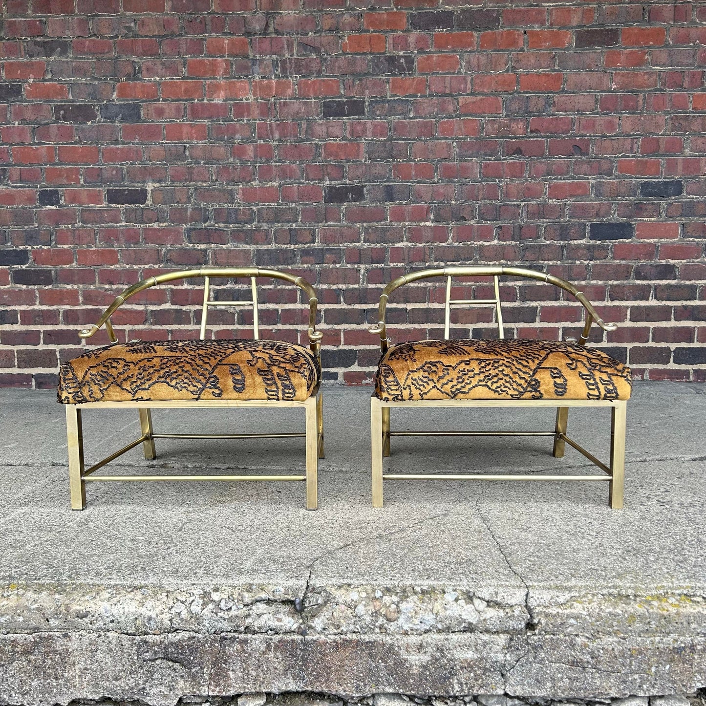 Pair of Mastercraft Brass Chairs With Italian Fabric