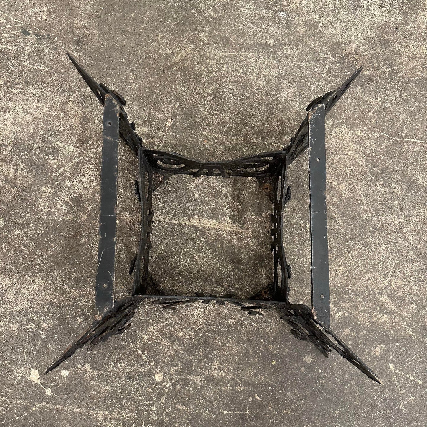 Brutalist Whimsical Torch Cut Side Table Smoked Glass Sculpted Metal