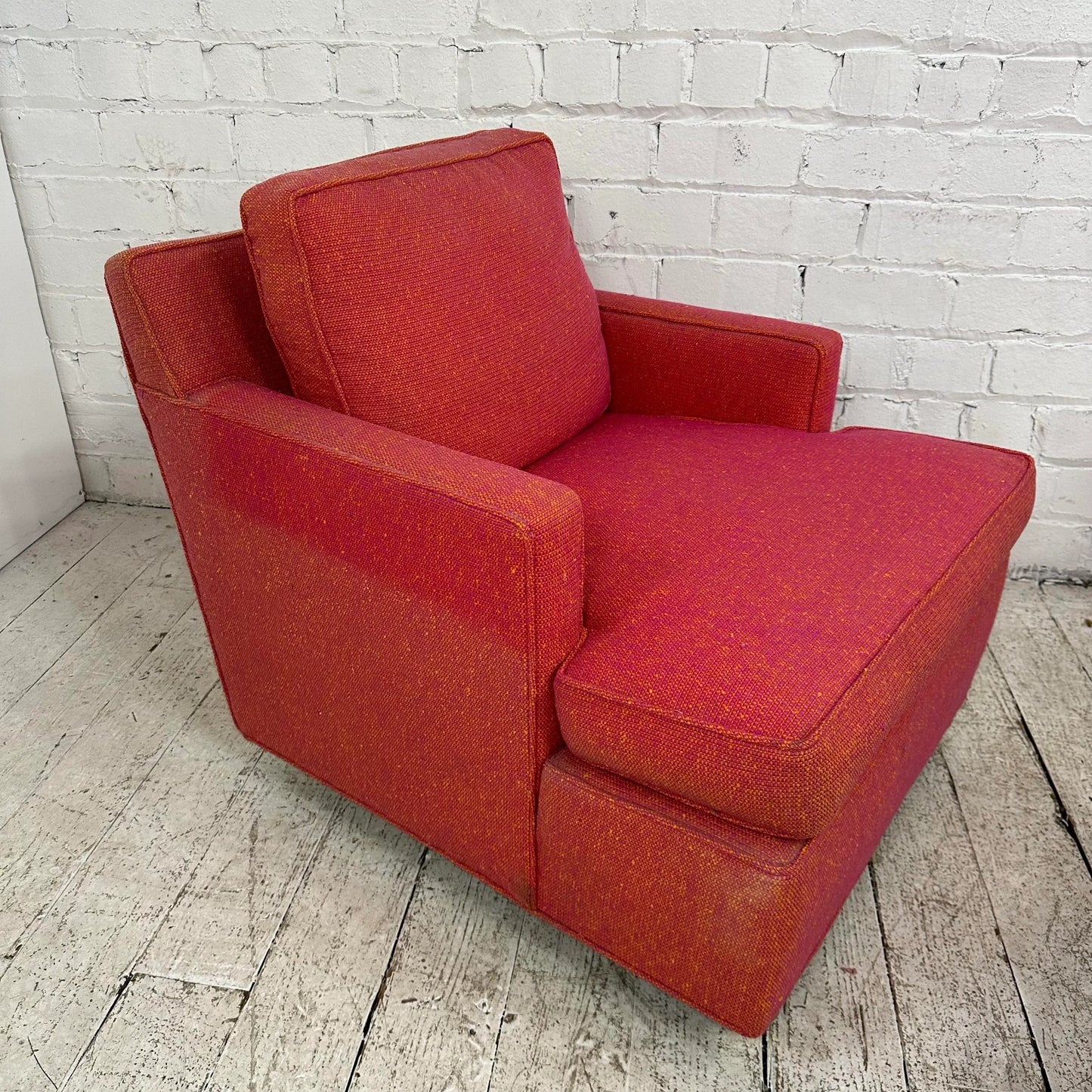 Pair of Red Edward Wormley for Dunbar Lounge Chairs With Ottoman