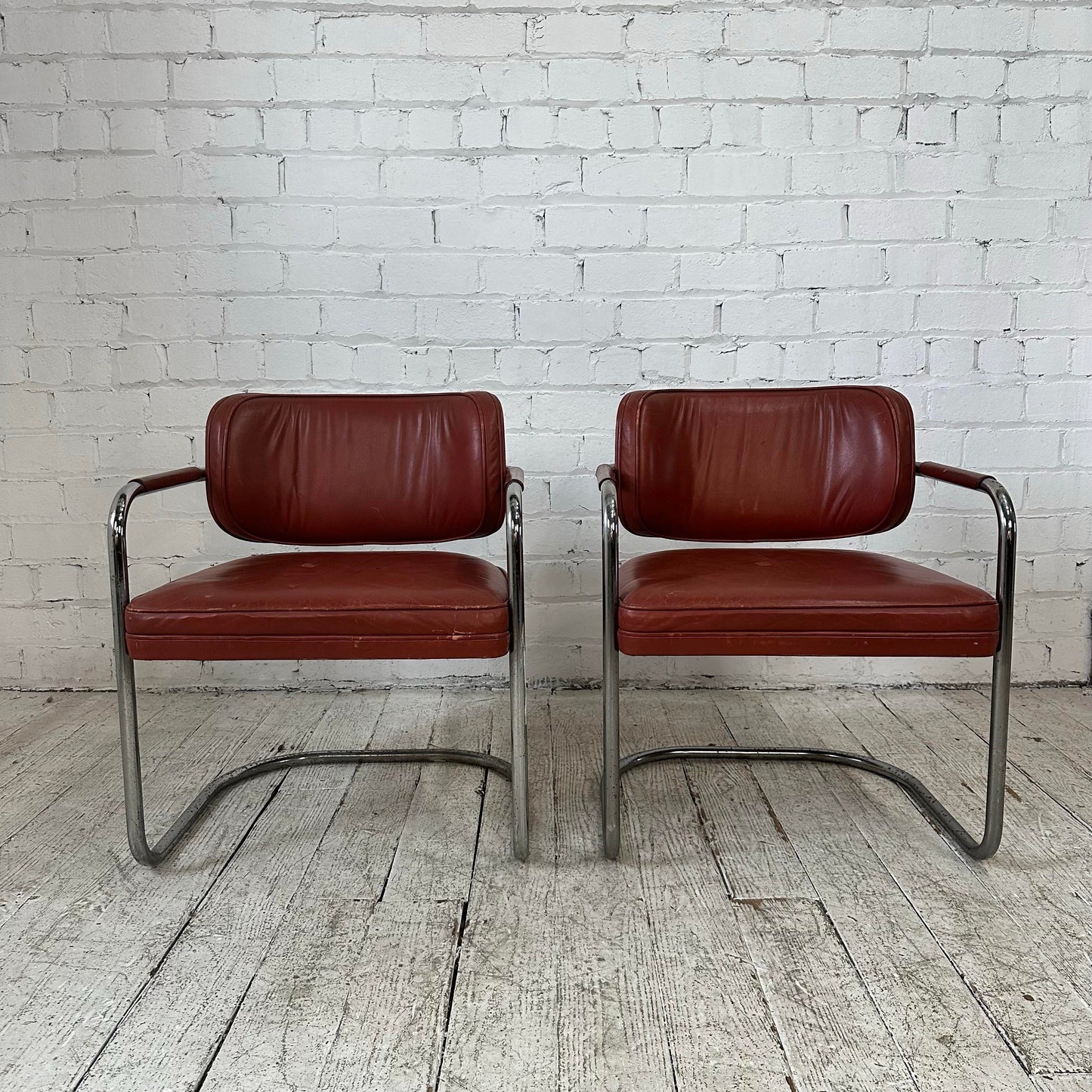 Pair of Chrome and Leather Chairs by Brayton International Collection
