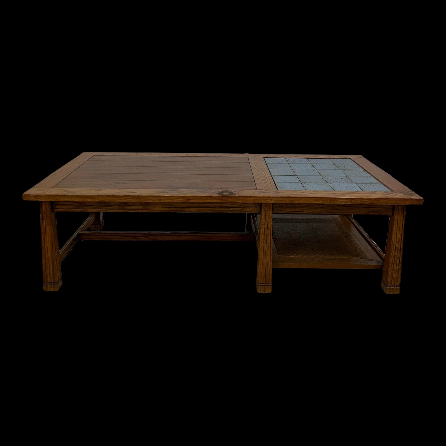 Ranch Oak Coffee Table Rectangle With Blue Tile Top