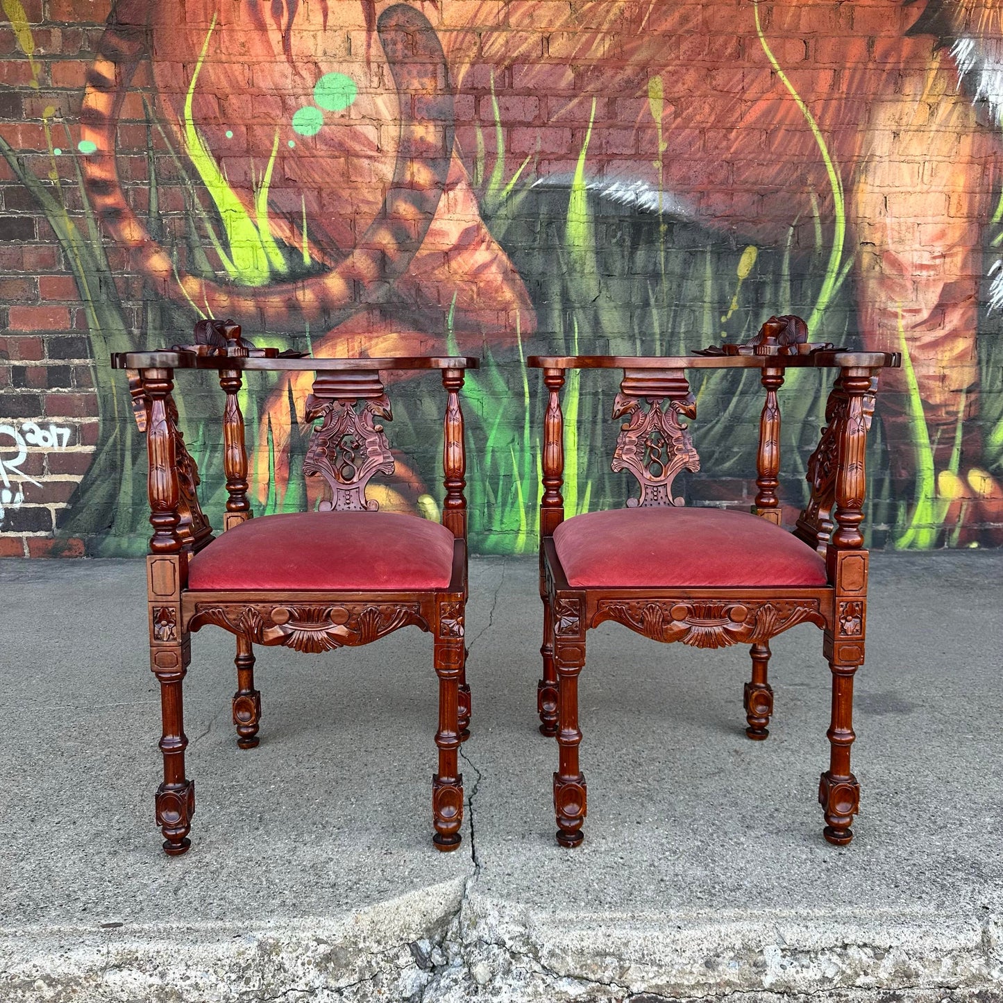 Pair of Renaissance Style Carved Corner Chairs