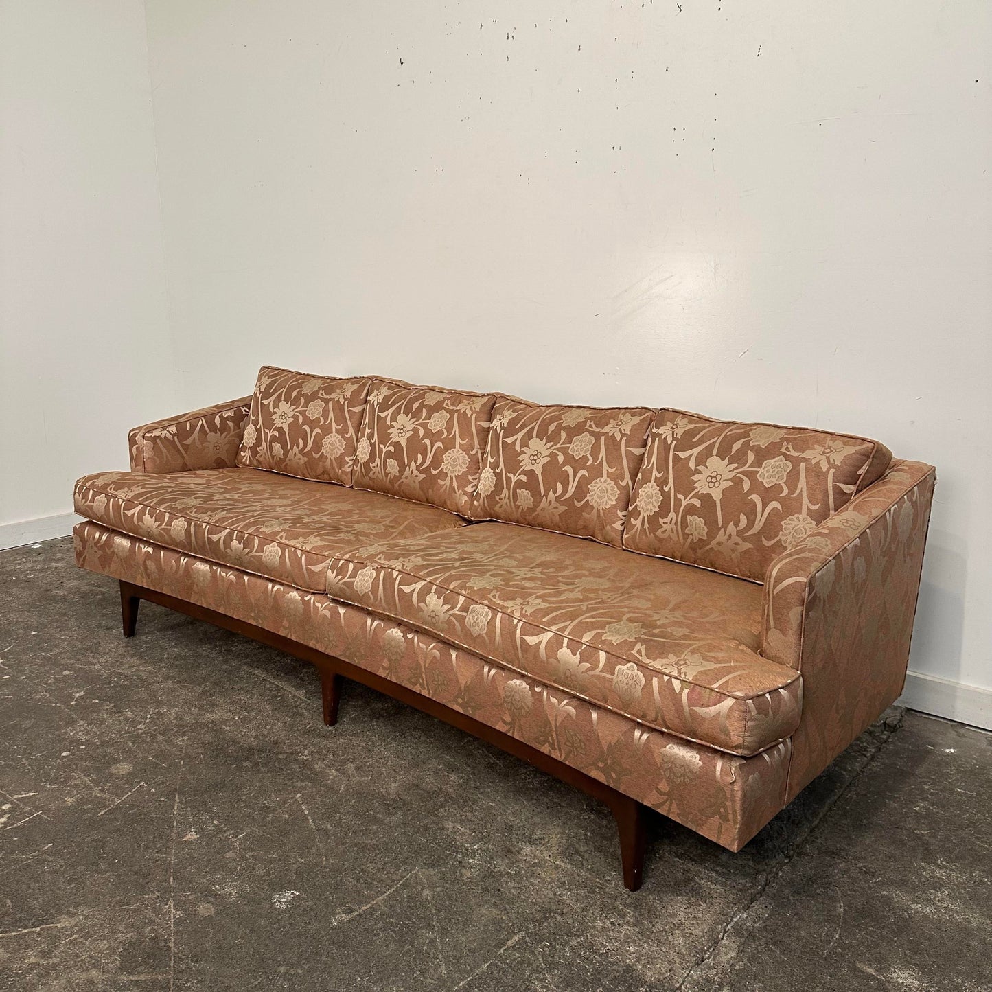 Mid Century Modern Curved Sculpted Walnut Sofa