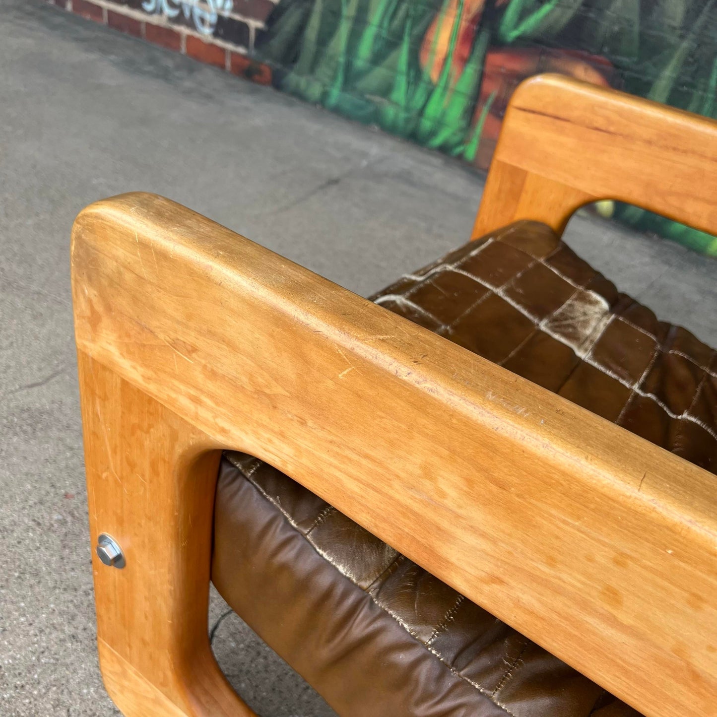 Brown Checkerboard Leather Arm Chair in the Style of Lou Hodges