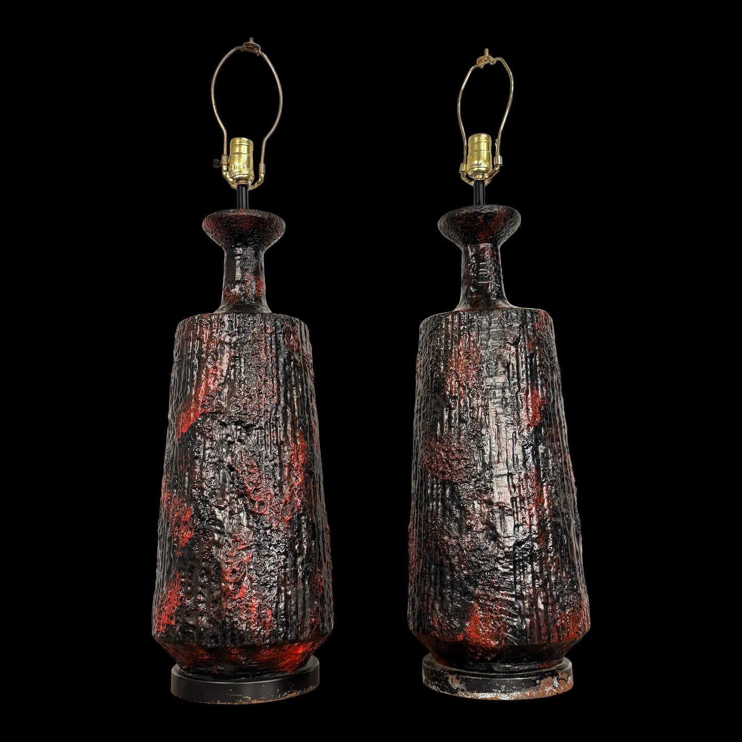 Pair Century Modern Pair of Lamps With Heavy Lava Glaze Textured