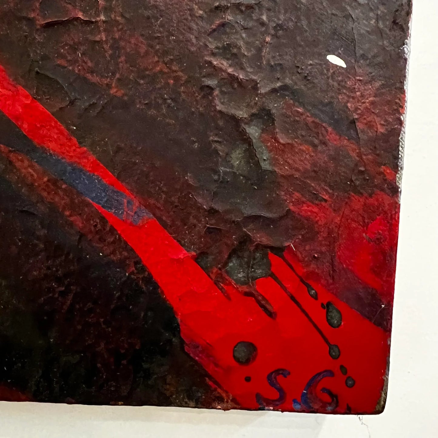 Red Splatter Abstract Painting Signed Sg