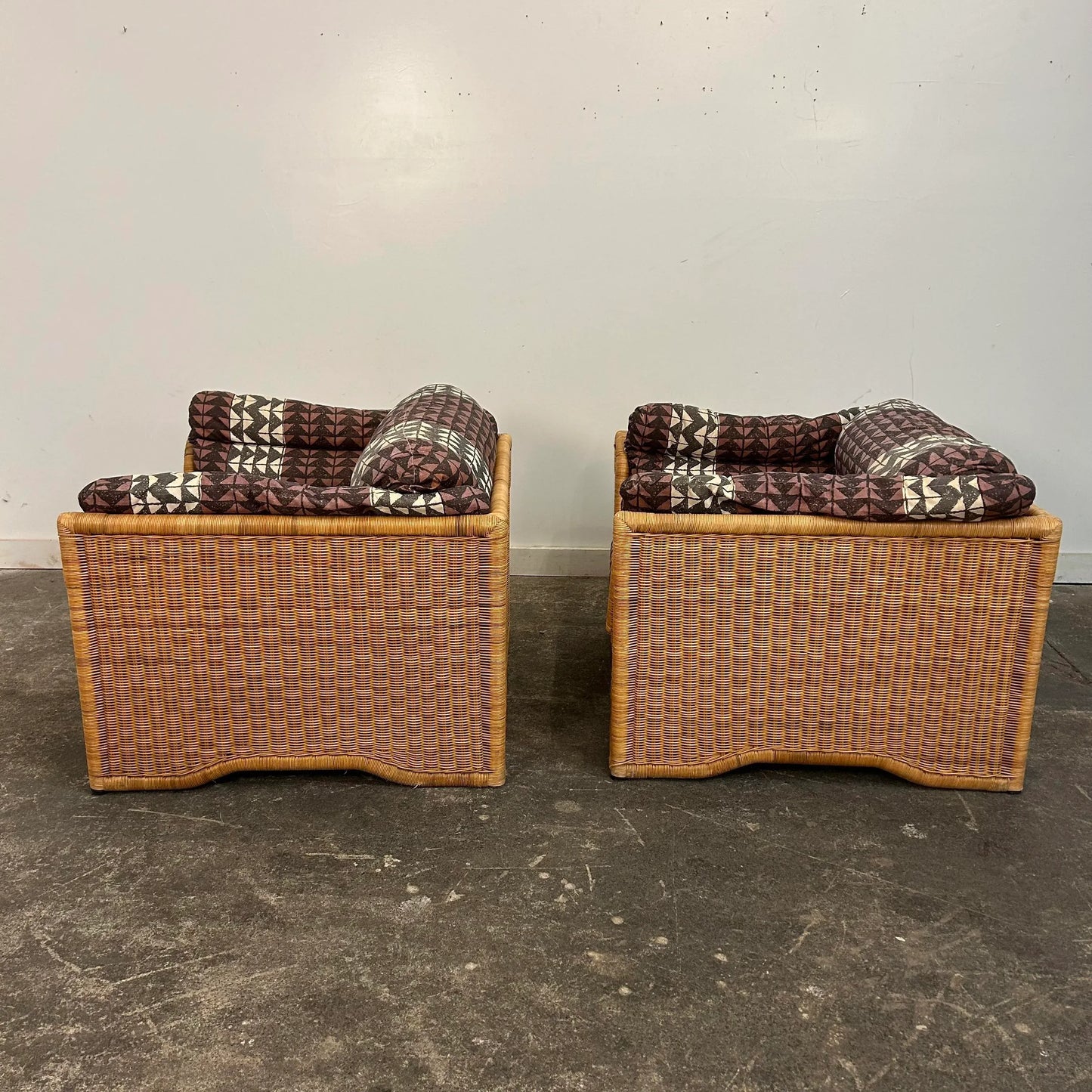 Pair of Wicker Indoor Club Chairs by Jack Cartwright for Founders 1970s