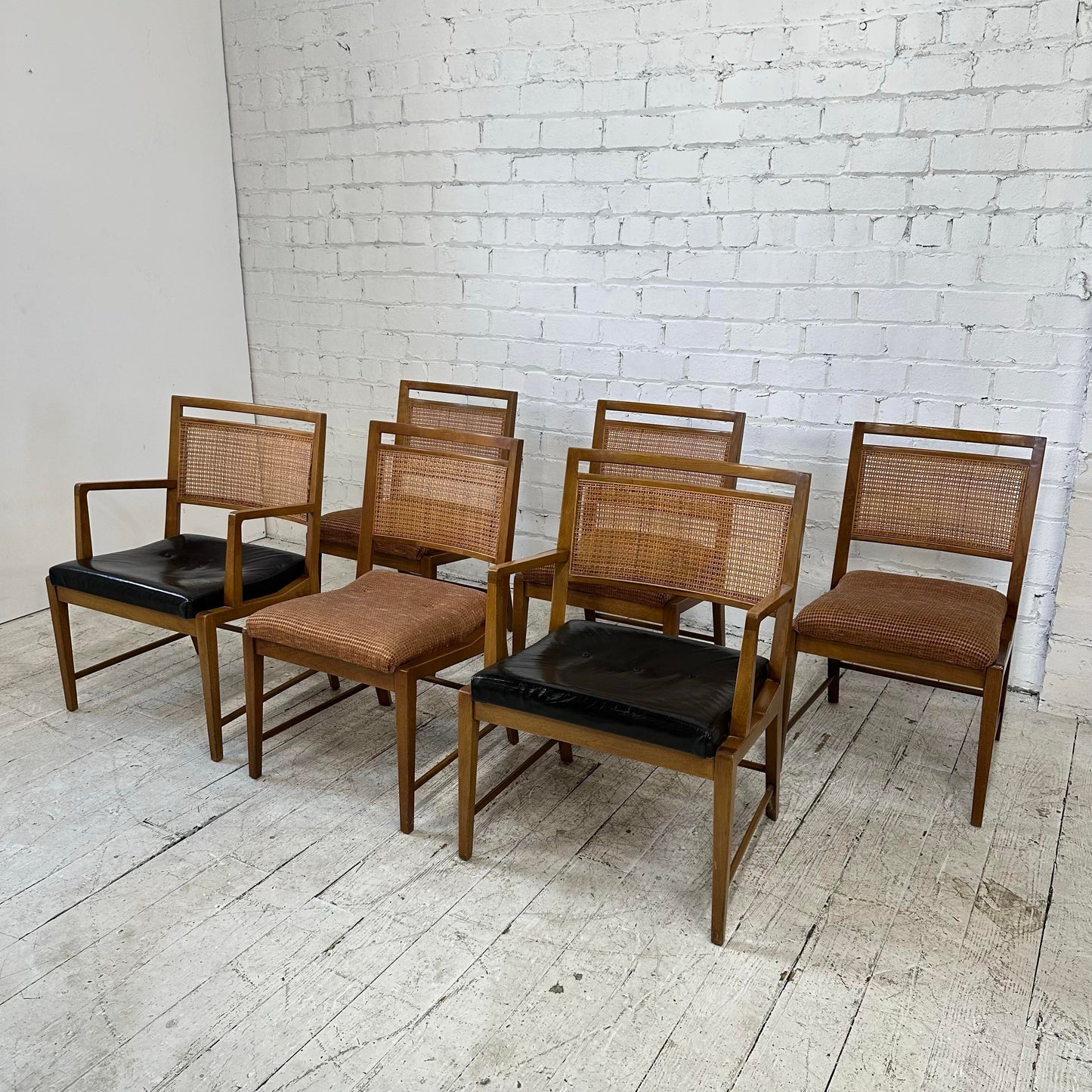 Set of 6 Cane Backed Dining Chairs 2 Arms 4 Side