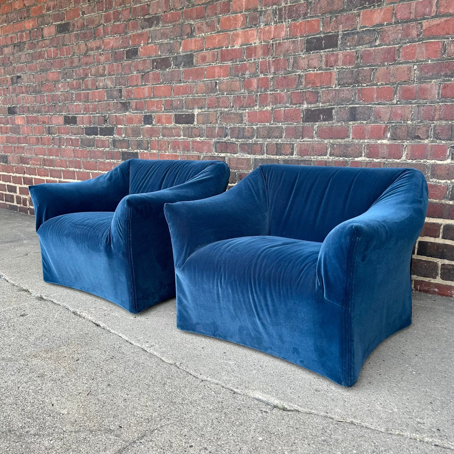 Pair of Mario Bellini Tentazione Lounge Chairs Recovered in Faux Mohair