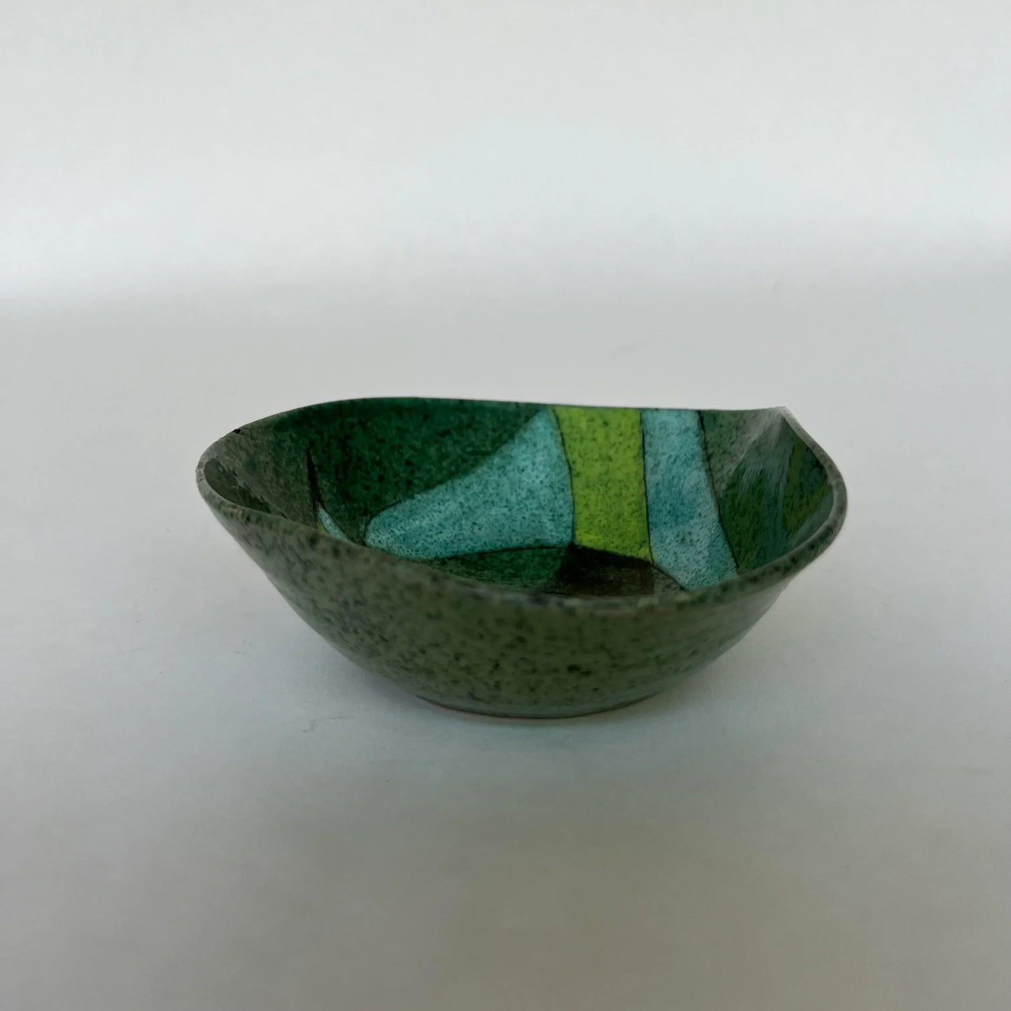 Beautifully Shaped Ceramic Dish With Bird Design Blue Green Teal Signed