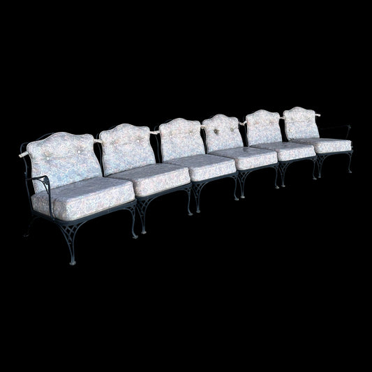 Vintage Woodard Six Piece Sectional Sofa Wrought Iron Patio Furniture, Attributed
