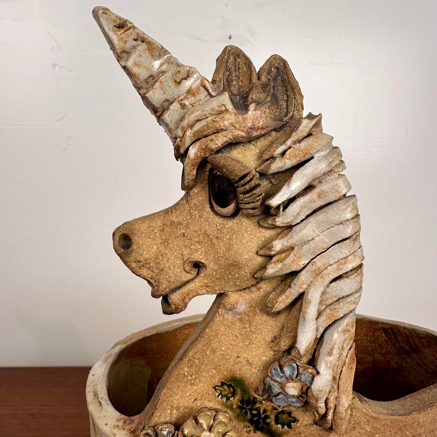 Unicorn Vessel Signed Studio Pottery