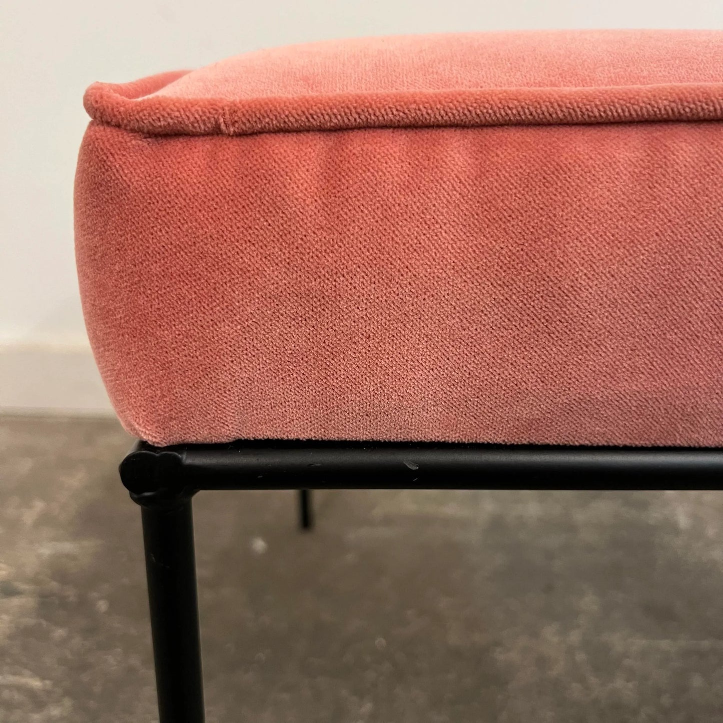 Paul McCobb Style Iron Ottoman Stool Pink Velvet