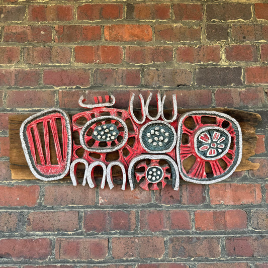 Ceramic Abstract Sculpture Mounted on Wood by Brain Heard Wall Art