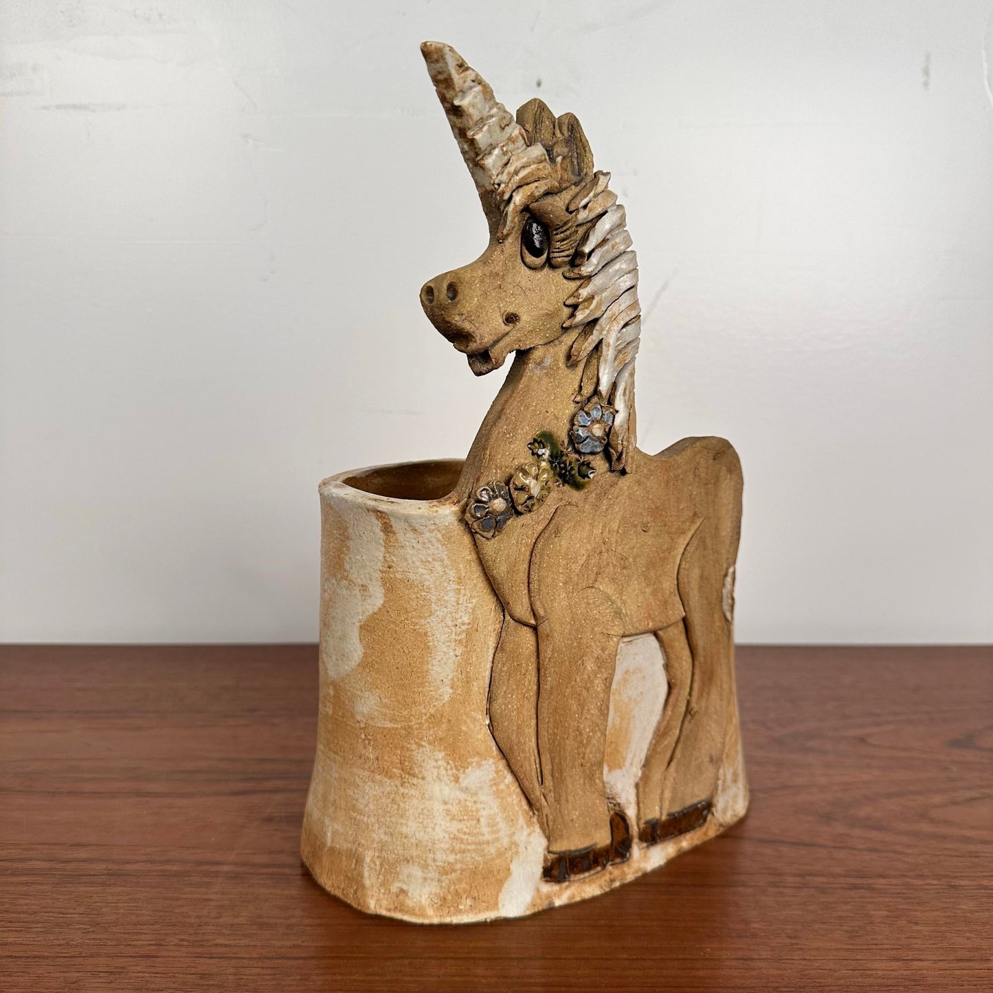 Unicorn Vessel Signed Studio Pottery