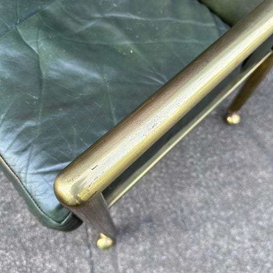 Set of 4 Tubular Brass and Leather Chairs on Wheels