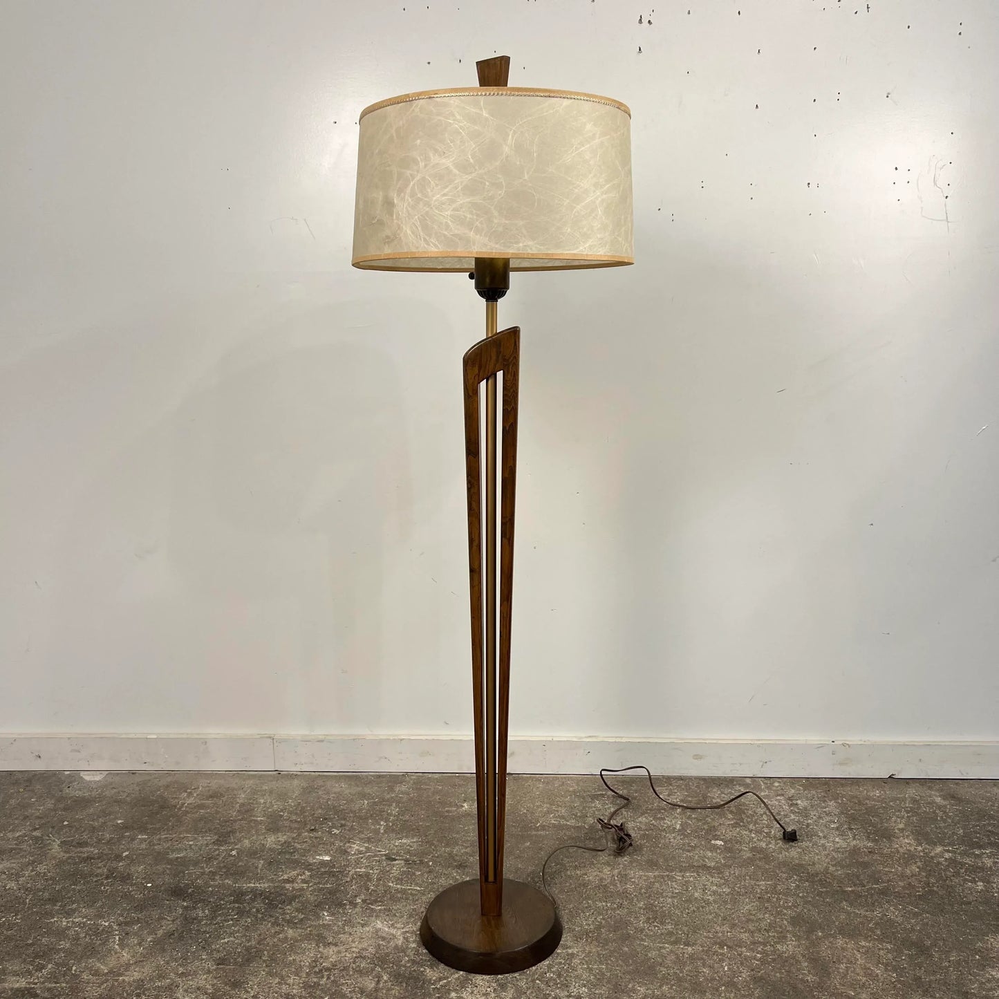 Mid Century Modern Wooden and Brass Floor Lamp