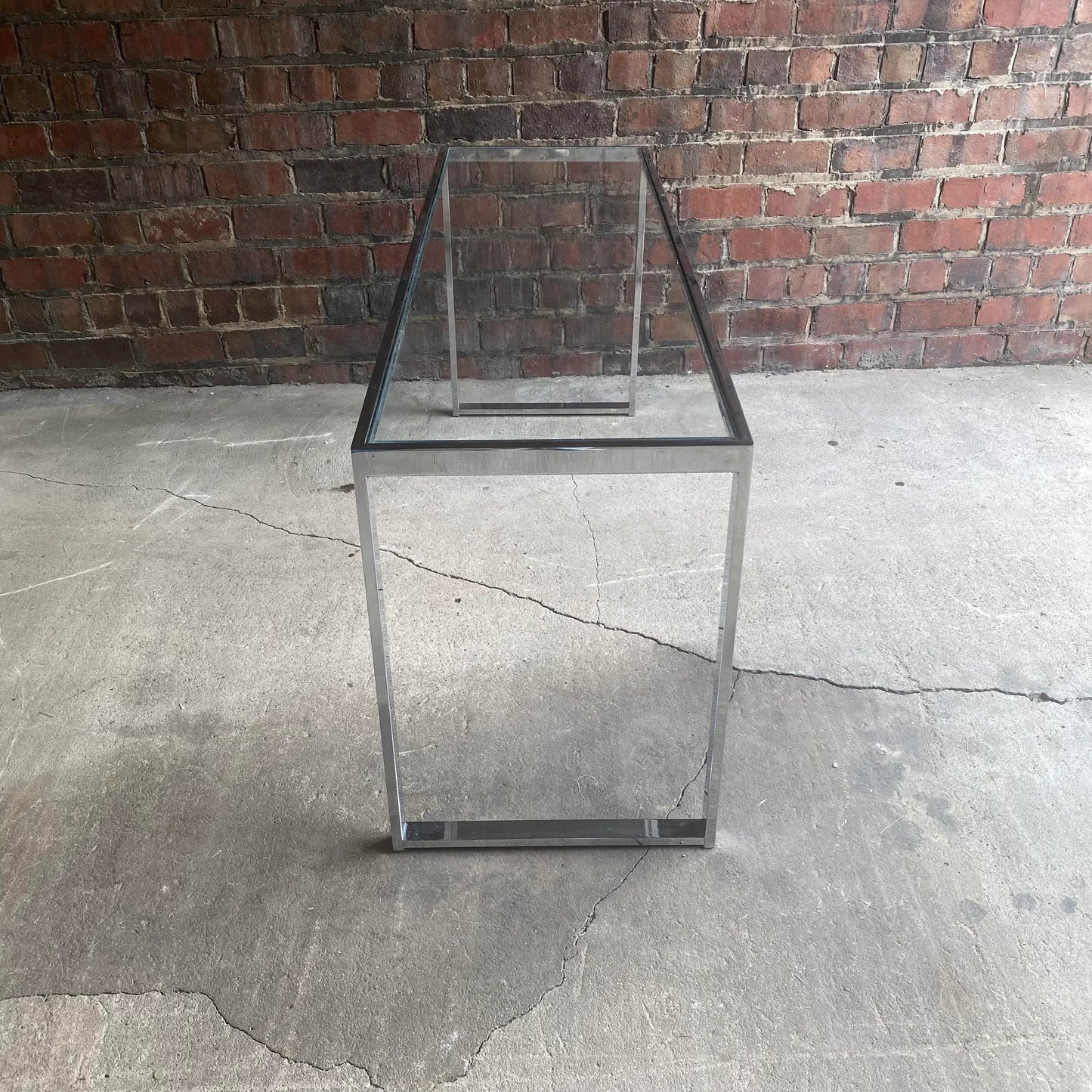 Vintage Chrome Long Side Table In the Style of Milo Baughman