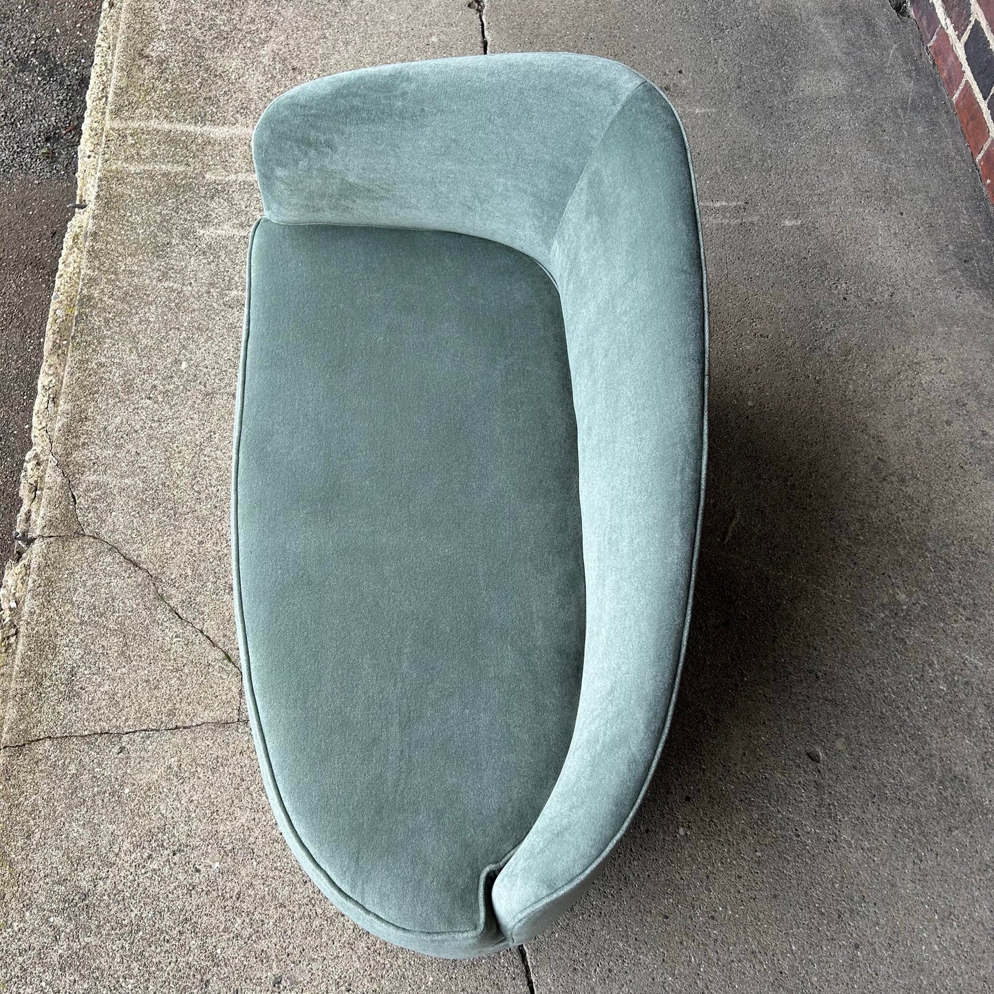 Vintage Chaise Lounge Covered in a Lush Velvet Faux Mohair Light Blue Green
